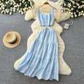 Super fairy holiday style cut outembroider camisole high waist skirt women's summer two-piece set silmelegantsuit