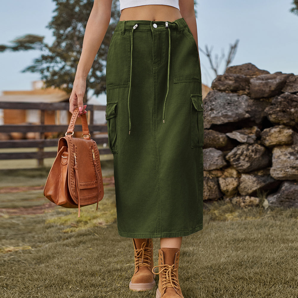 Fashion cross-border foreign trade women's summer new style  independent station washed lace-up workwear denim skirt skirt