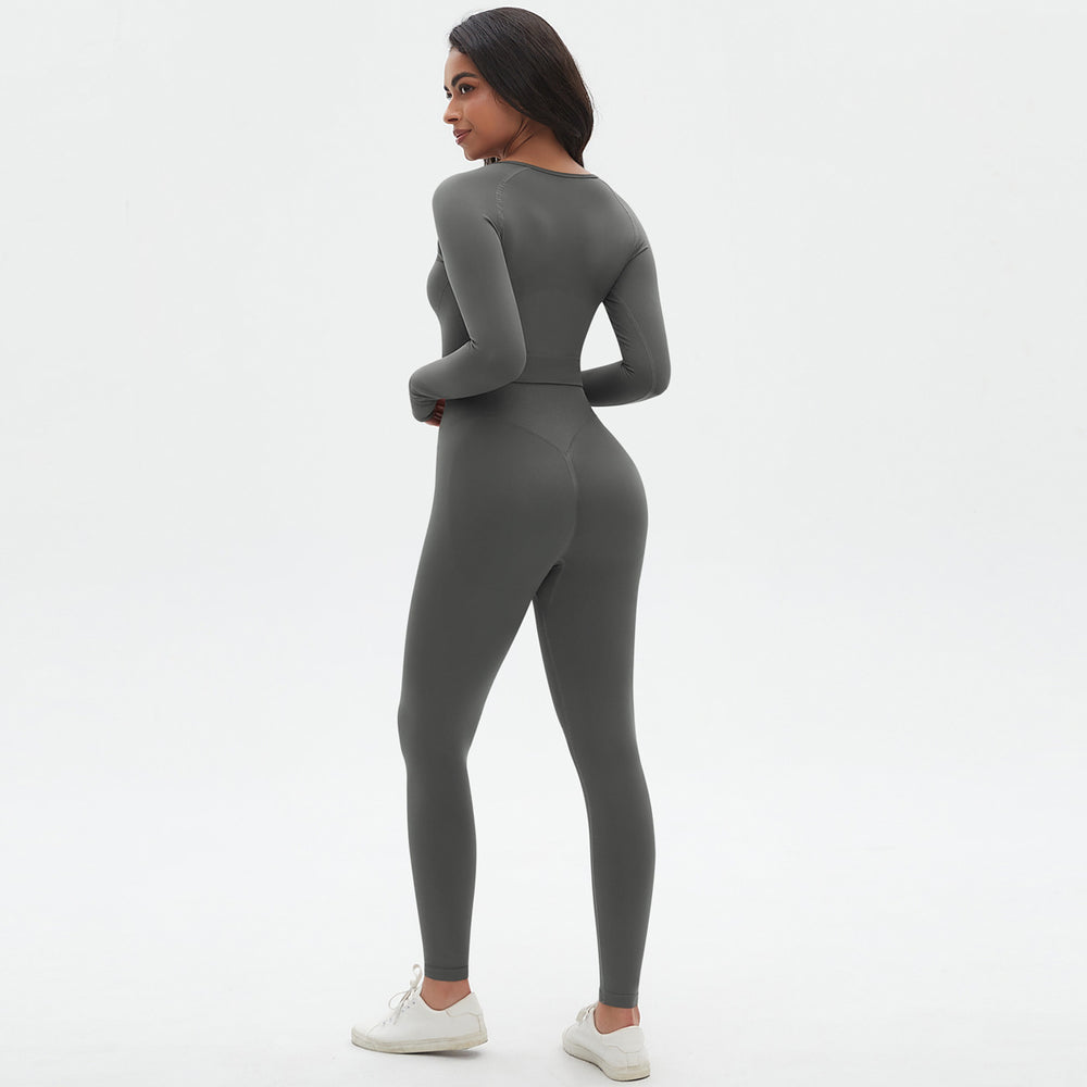 European and american seamless yoga set - high-waisted butt-lifting peach lift leggings with long-sleeve compression top - running & fitness activewear set