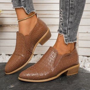export plus size autumn new pointed-toe low-cut pumps brown chunky heel ankle boots  mid-heel leather upper