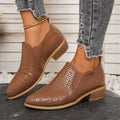 export plus size autumn new pointed-toe low-cut pumps brown chunky heel ankle boots  mid-heel leather upper