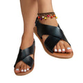European and american plus size retro flat sandals women's outdoor round toe flat velcro beach slippers