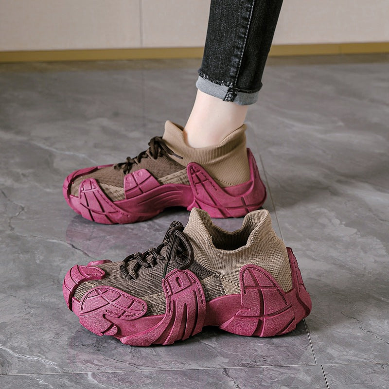 2025 spring/autumn new flyknit women's sock sneakers - slip-on, trendy, breathable, coconut style athletic casual shoes