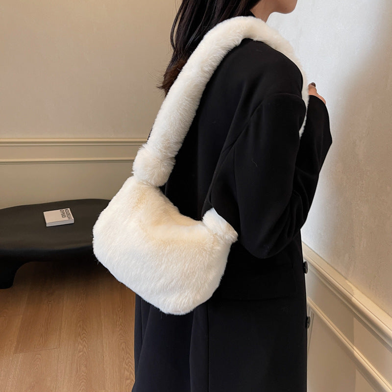 New fashion trend women's plush messenger bag cute portable shoulder bag can hold mobile phones