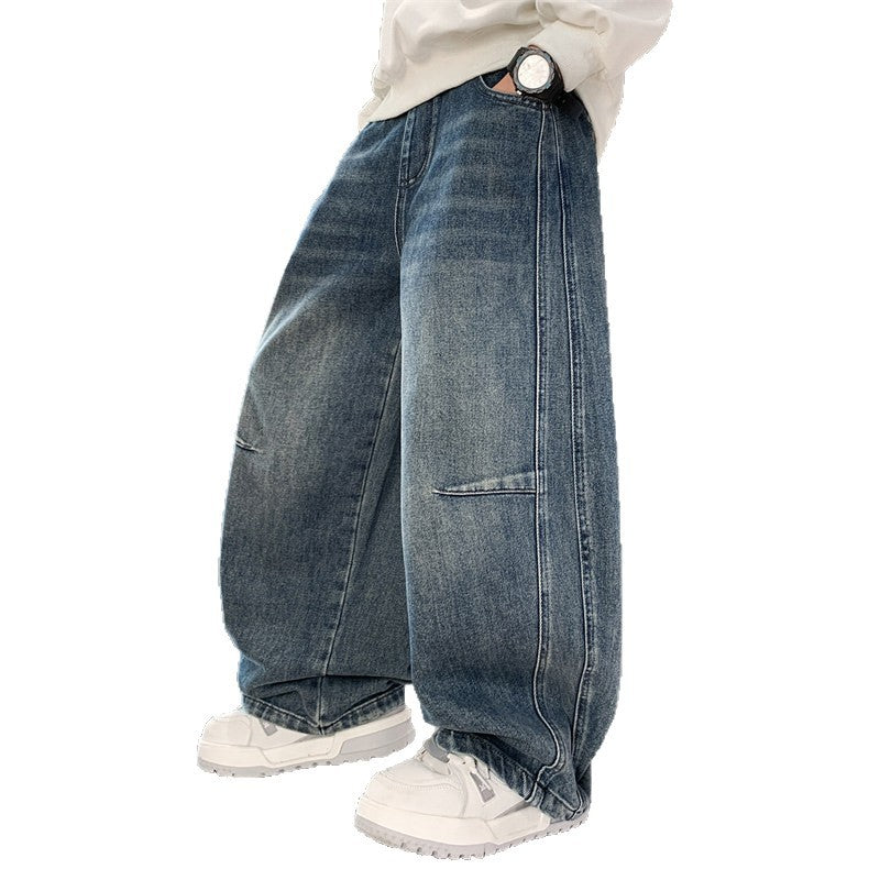 Boys' spring/autumn denim jeans -  new style casual pants for boys, loose fit, middle to big kids, scimitar cut