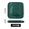 Nordic style creative green glaze ceramic steak plate - glossy green square/round plate - hotel-grade solid color salad plate