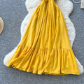 French yellow suspender pure desire backless dress women's summer k-style waist ruffles slimming look vacation style long skirt