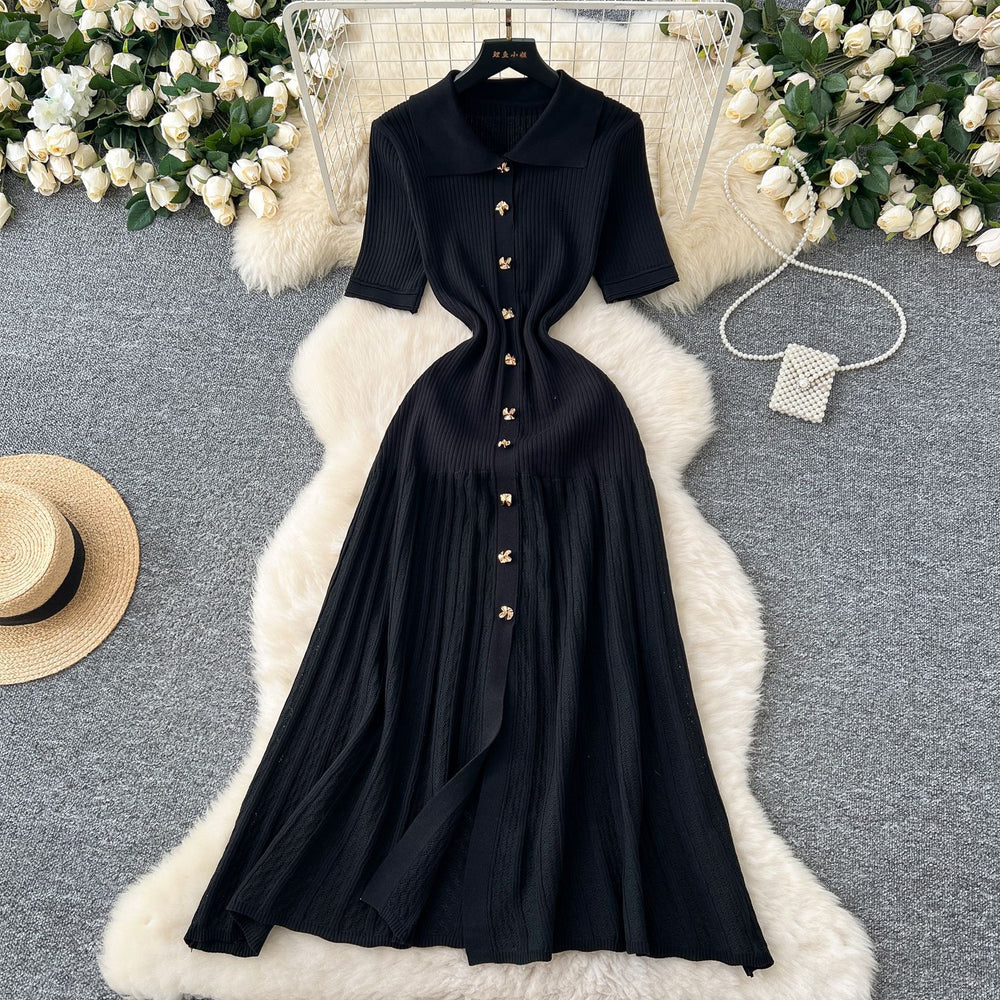 French-style inner layer sweater dress for women,  winter, stretchy, slimming, elegant, single-breasted knitted maxi dress