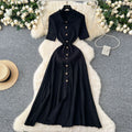 French-style inner layer sweater dress for women,  winter, stretchy, slimming, elegant, single-breasted knitted maxi dress