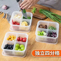 Transparent four-compartment chopped green onion box with lid, kitchen double-layered compartment drain box, refrigerator refrigerated fresh food storage box