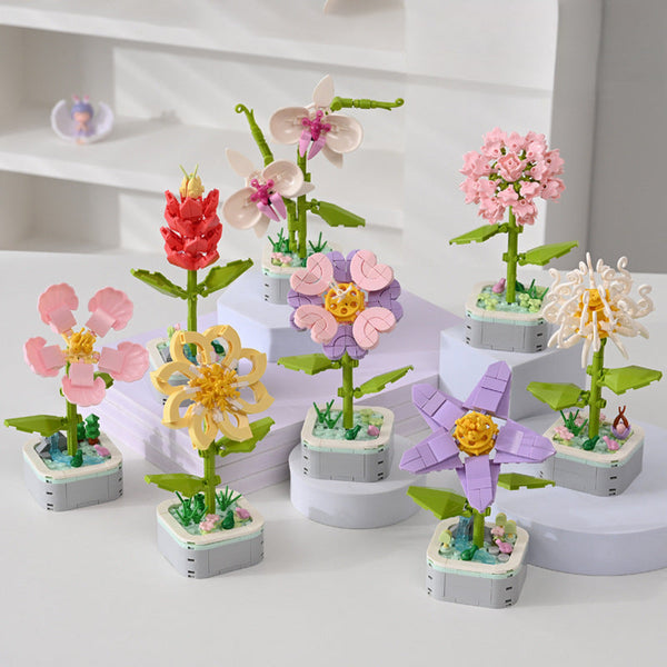 Cross-border  export flower potted plant peach blossom carnation birthday gift compatible Lego building block flower ornament