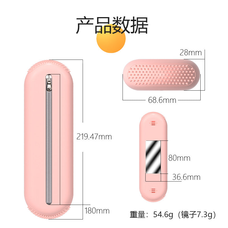 Silicone makeup brush with mirror Storage bag Portable dust-proof travel bag Vertical waterproof makeup brush Cleaning kit