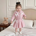 chic spring/autumn new korean style girls' tweed dress set - pink cute mini skirt two-piece outfit