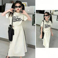 versatile girls' summer outfit: korean style sporty & casual fashion short-sleeve t-shirt and skirt two-piece set