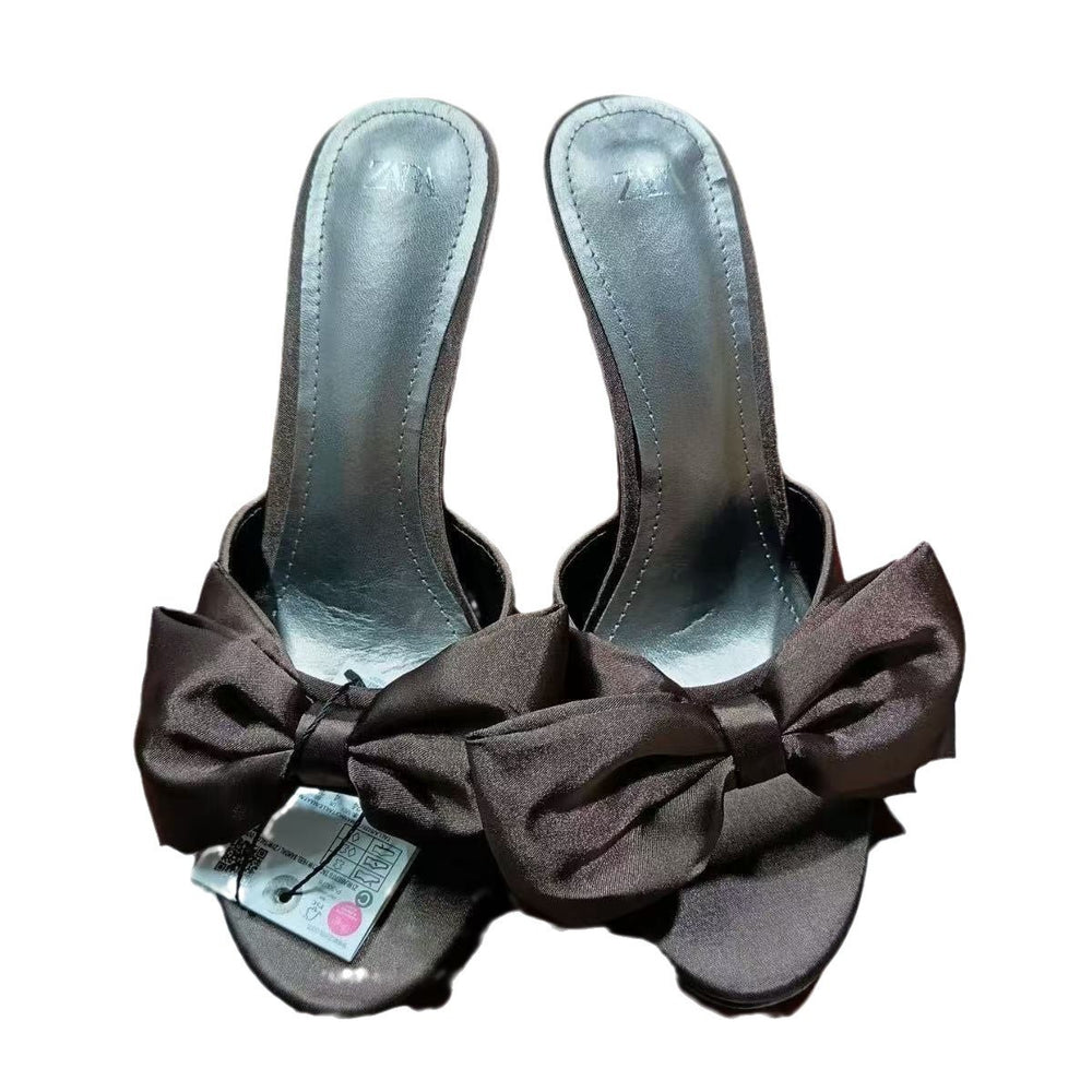 Za 2024 autumn new collection silk satin bowknot stiletto heel round toe open back espadrille sandals - sweet & chic women's footwear