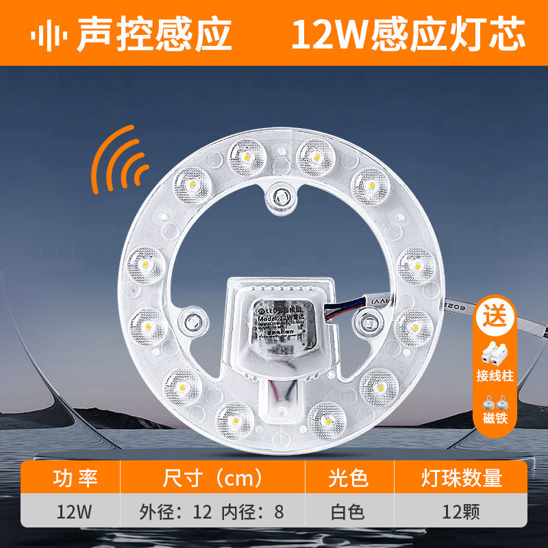 Sound and light control led radar human body sensor ceiling lamp module property corridor renovation lamp panel lamp panel voice control wick