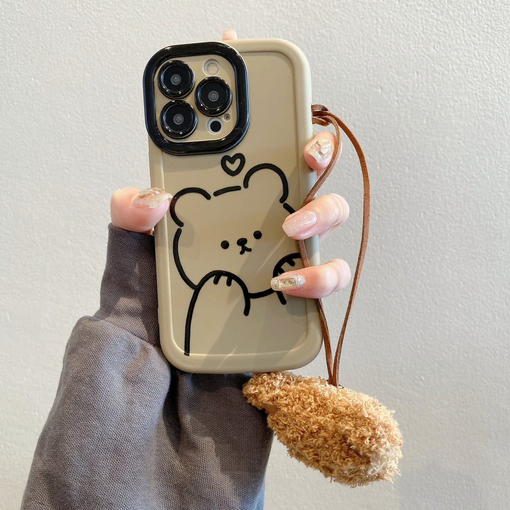 Puff shell suitable for apple 16pro cute emoticon bear mobile phone case iphone12 all-inclusive anti-fall soft case