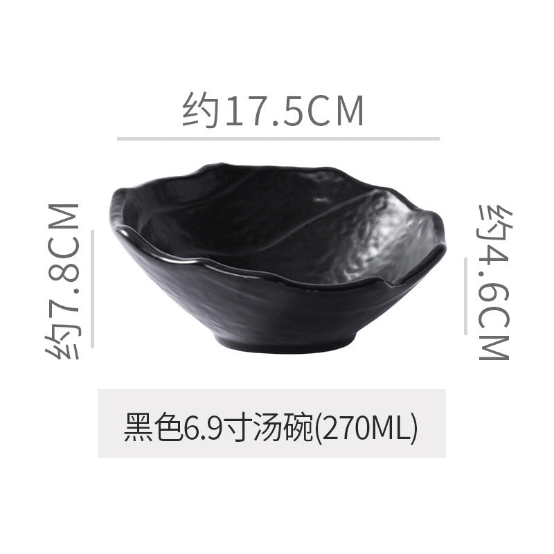 Rock texture minimalist ceramic western dinnerware black and white bowls plates dishes restaurant hotel high-end plating fruit salad bowl
