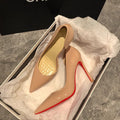 Nude high heels for women 2025 new arrivalspring & fall pointed toe stiletto side empty patent leather elegant socialite red bottom professional flats