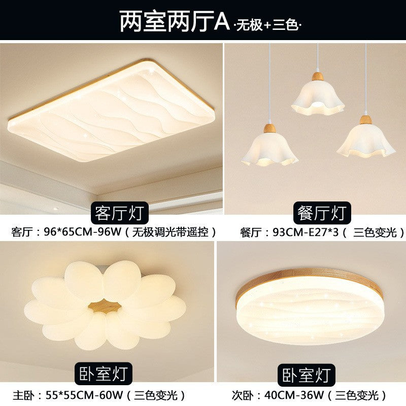 Living room light 2025 new log cream wind Japanese-style wabi-sabi main light Puri ceiling light whole house lighting package