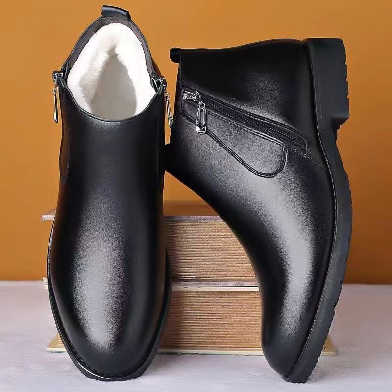 Men's winter warm cotton shoes - fleece lined, non-slip, casual high-top cotton shoes for men, elderly cotton shoes, men's leather cotton shoes for seniors