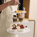 European-style embossed ceramic double-layer serving tray - perfect for home, snacks, desserts, cakes, creative wedding decor, living room, and pastry presentation