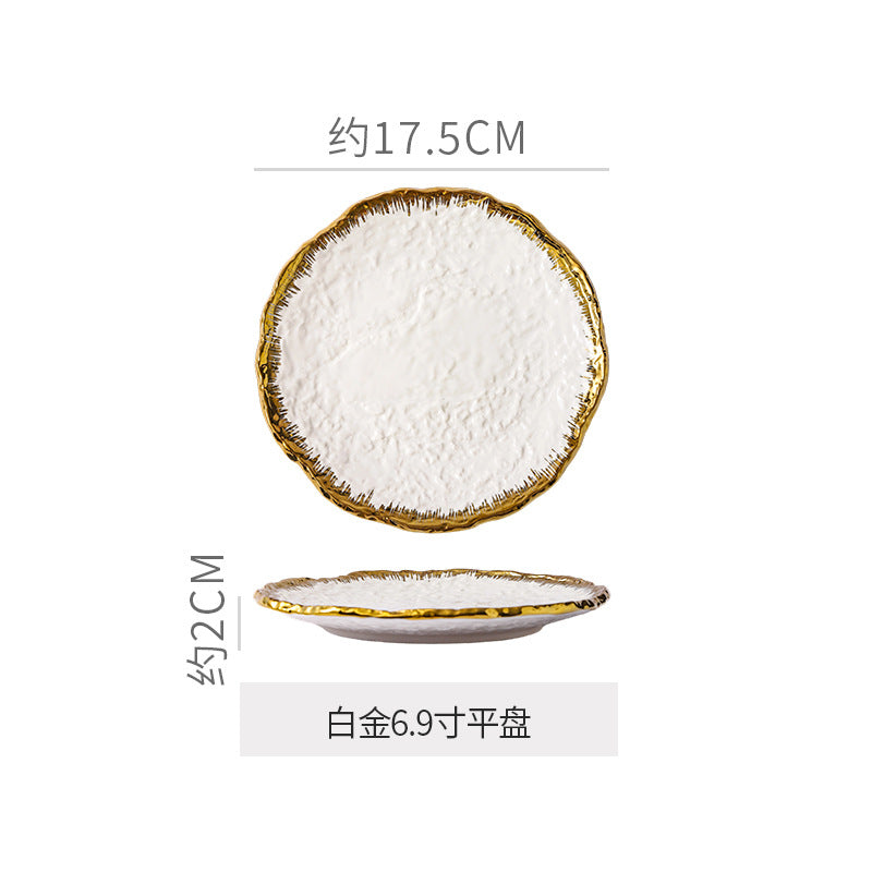 Embossed minimalist solid color ceramic bowls, plates, and dishes - premium, high-end design for hotels, restaurants, steak plates, fruit salads, and dessert bowls