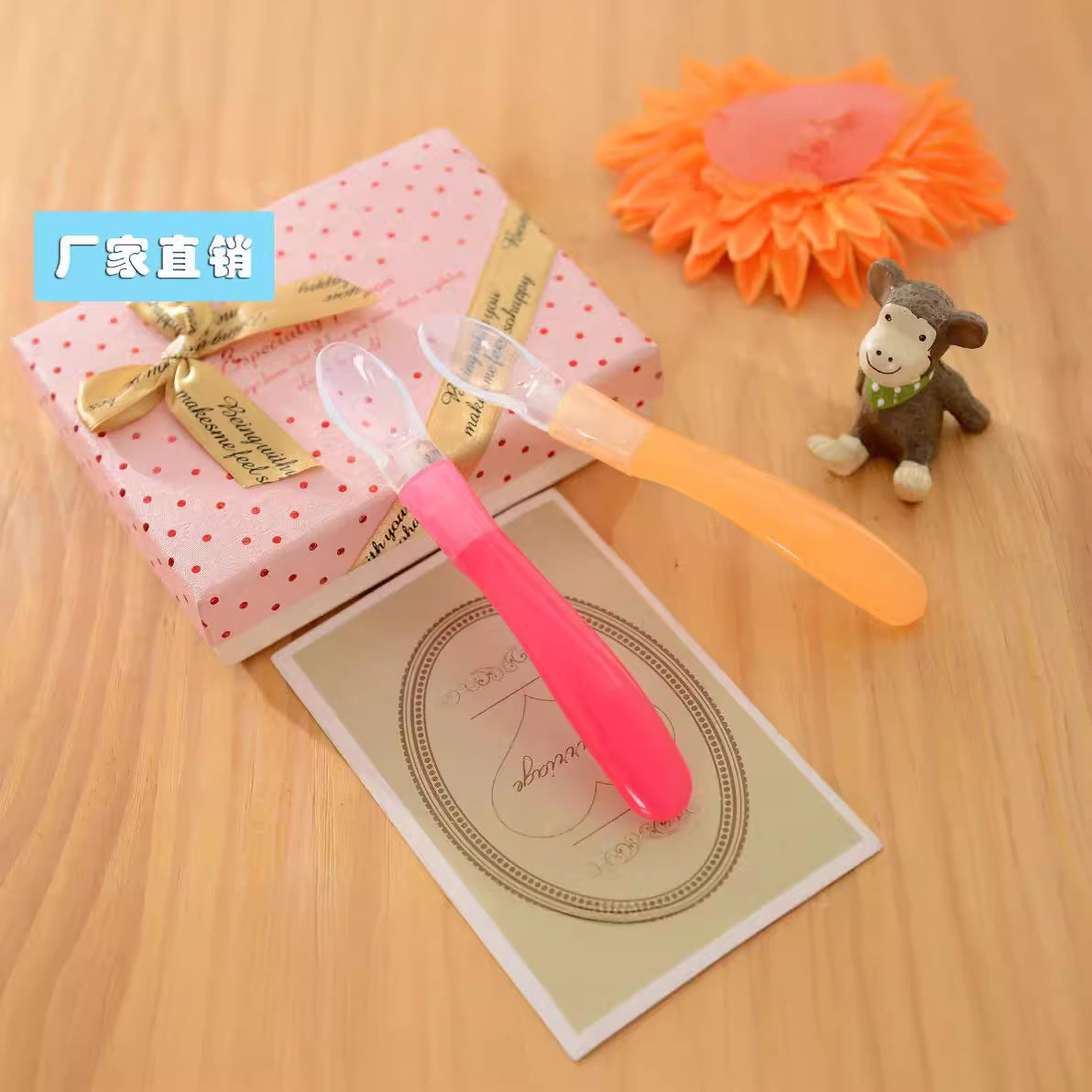 English card baby silicone soft head spoon baby food supplement rice spoon rice paste spoon baby silicone feeding spoon soup spoon