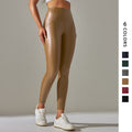 Clearance european and american  high waist hip lifting and abdominal tightening waist pu leather pants inner brushed yoga bottom leather pants nine-point pants