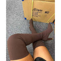 Autumn winter pointed toe thick heel knitting over-the-knee boots women's fashion cross-border exportplus size elastic wool socks boots