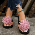Women's summer fashion slippers - rhinestone platform flat heel floral beach flip-flops - women's thong sandals