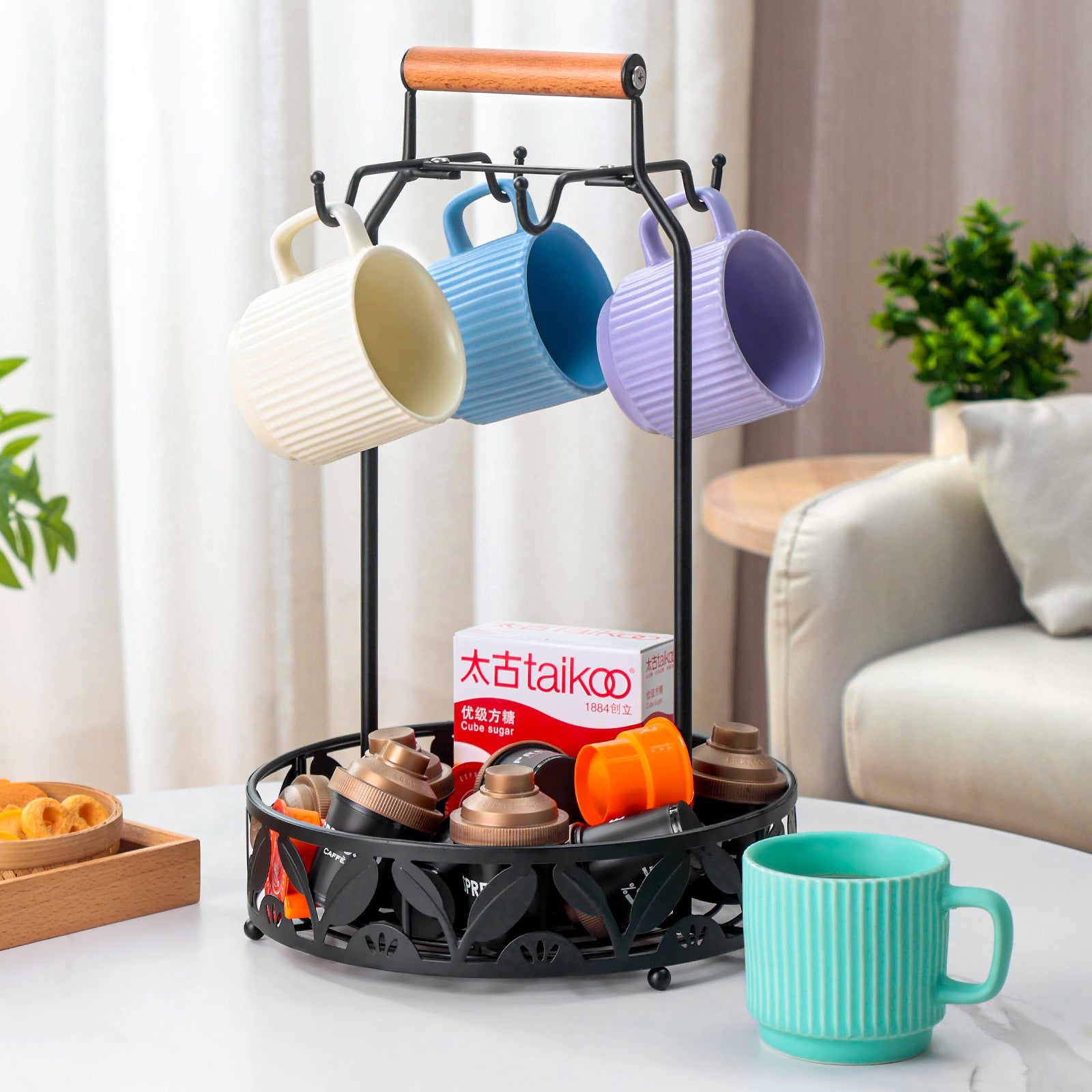 Cross-border coffee cup holder, water cup storage hanger, snack storage rack, wrought iron coffee capsule holder, ear mug holder.