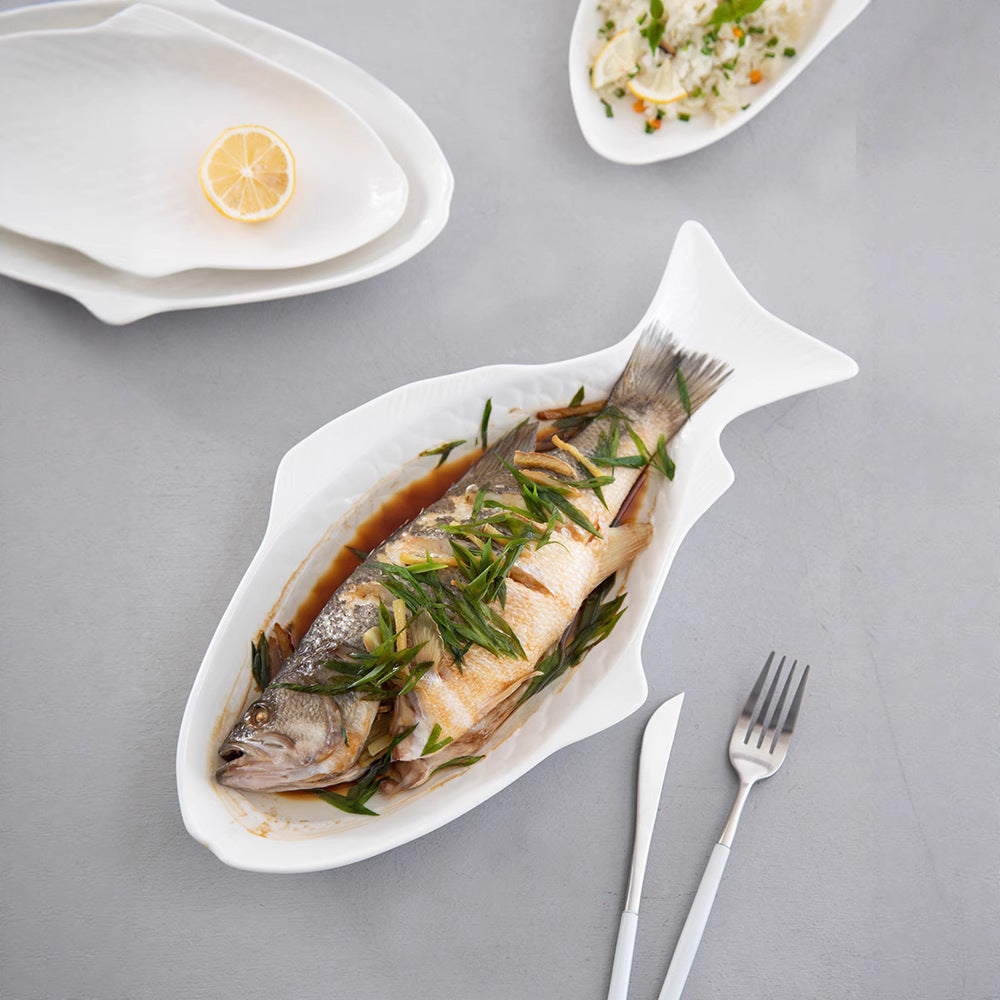 Japanese-style dinner plates, food plates, fish plates, ceramic home use, new creative personalized commercial restaurant popular steamed fish plate