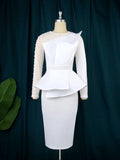 Am221017 designer cut piece patchwork dress beadinghigh waistslimming lookdress skirt