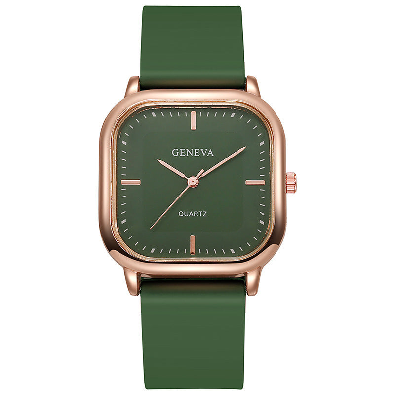 New silicone strap fashion rose gold watch for women, student style, middle and high school students, square quartz men's watch - wholesale