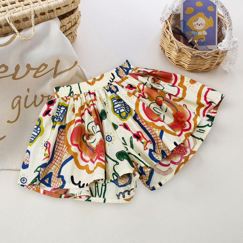 Girls' skirts & shorts: pure cotton summer outerwear - floral hot pants, lightweight & versatile, tulip skort, new skort styles