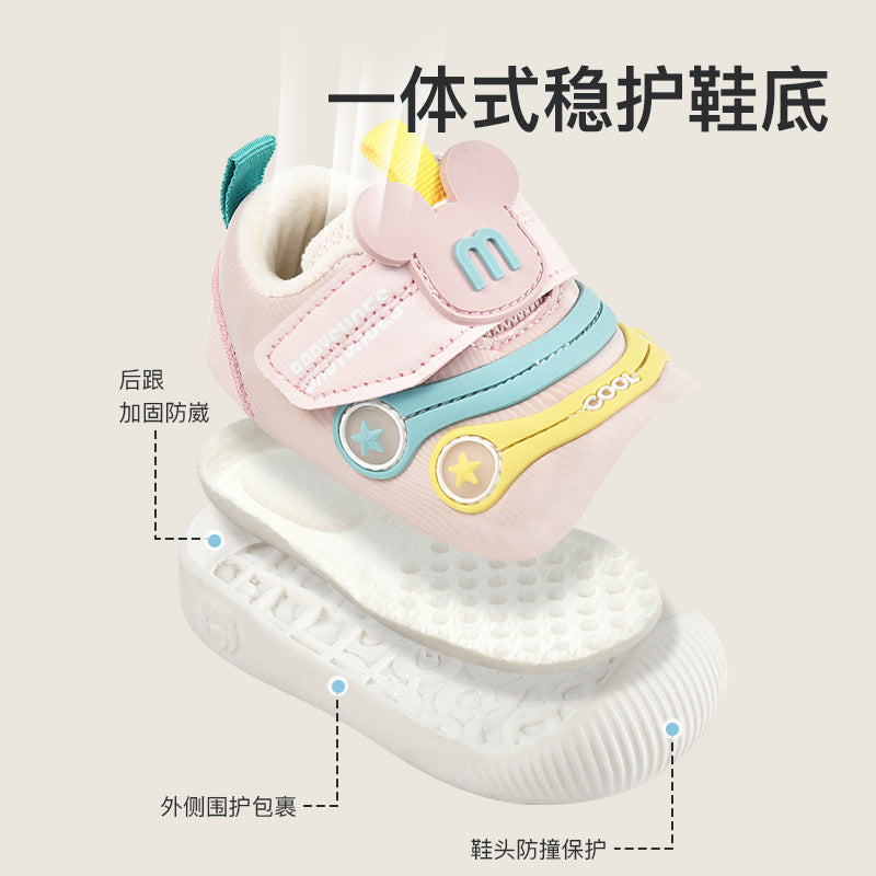 Toddler shoes for baby boys 0-1-3 years old, autumn/winter infant and toddler shoes for baby girls, soft sole functional fleece-lined thickened cotton shoes