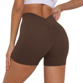 brushed v-waist pleated pure color peach butt yoga shorts sports running fitness tight three-quarter pants for women