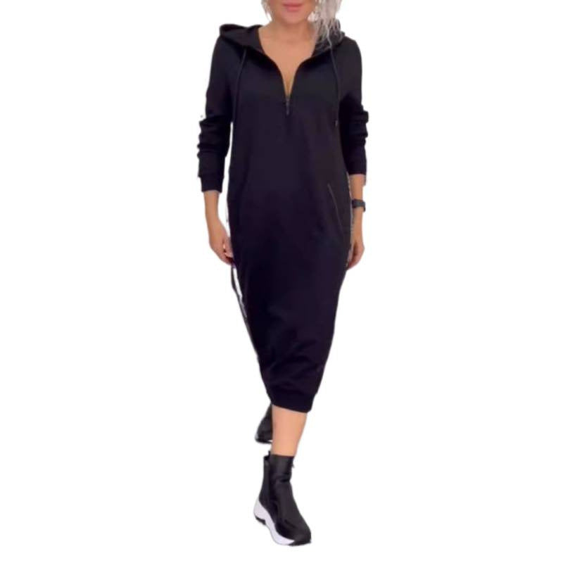 fall/winter new arrivals: european and american fashion slit letter print hooded long sleeve dress - women's apparel