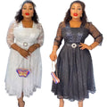 African clothing plus size women's lace rhinestone a-line dress  high waist evening gown dress with belt