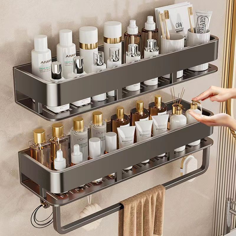 Space Aluminum Cream Wind Toilet Wash Desk Shelf No Punching Toilet Bathroom Toilet Wall Hanging Storage Rack
