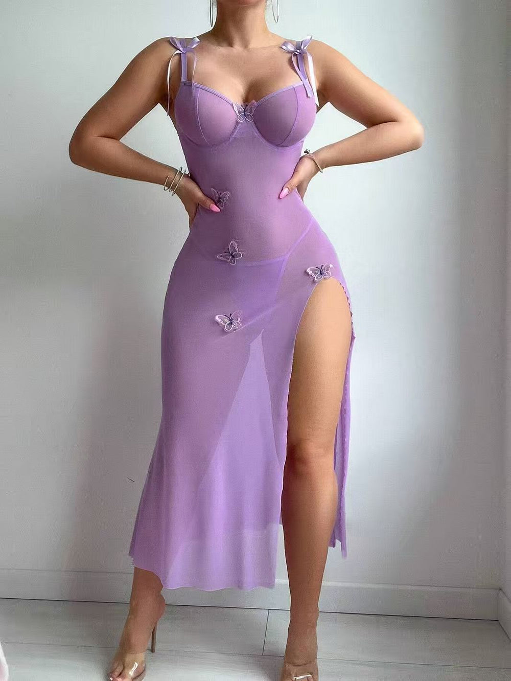 summer new arrivals: sexy see-through maxi dress with high slit and lace detail - european and american style for export