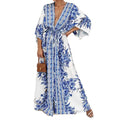 women's summer new arrivals:  cross-border fashion - elegant printed v-neck tie-strap maxi dress