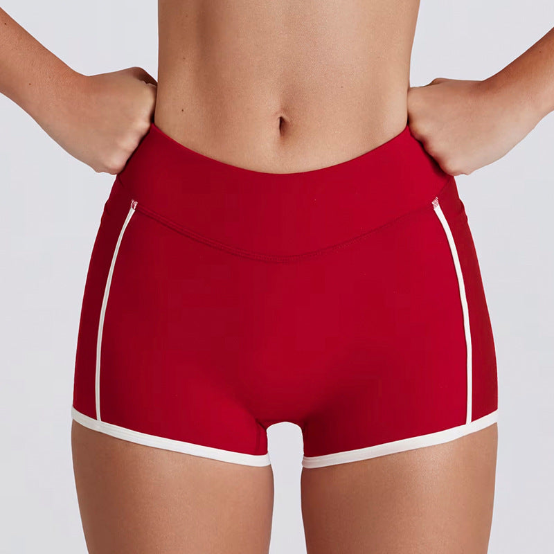 fake two-piececontrast color white striped running fitness shorts v neckhalter sports intimates bra yoga suit