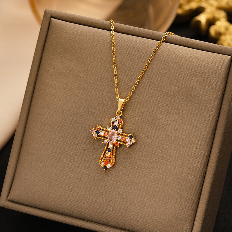 Titanium steel necklace women's cross-border hot cross pendant classy light luxury fashion simple clavicle chain jewelry wholesale