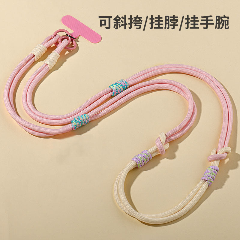 K-style detachable cross-body halter wrist three-purpose mobile phone lanyard woven patchwork strong anti-lost rope cartoon pendant