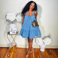Export cross-border fashionins hot-selling summernew arrivalfashionpatchwork suspender strap a-line denim dress short skirt