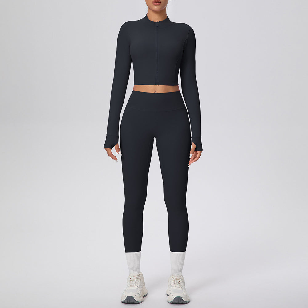 Cloud-feel outdoor compression yoga set for women - cropped high-waisted running workout outfit, quick-dry activewear two-piece set