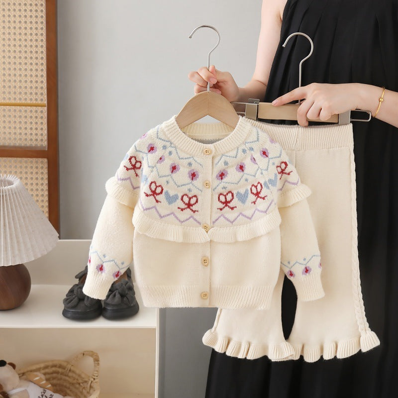 Girls' knit cardigan and sweater set - new autumn  collection - two-piece outfit for little girls