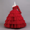 European and american style girls' birthday party one-shoulder princess dress, children's piano performance evening gown, sequin patchwork, cross-border wholesale